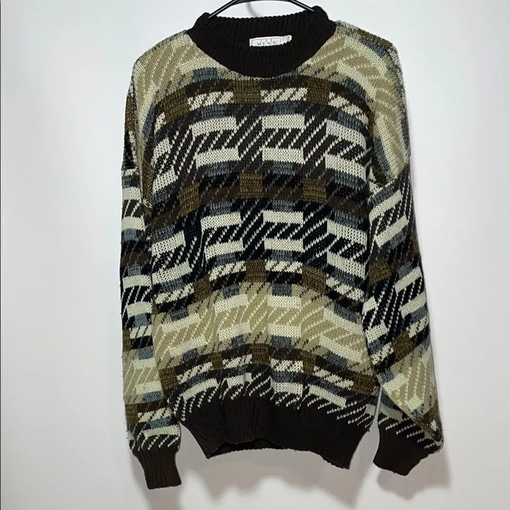 Men's Patterned Sweater - Black, Brown, Cream